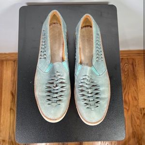 Sperry woven leather boat shoes in two shades of turquoise
